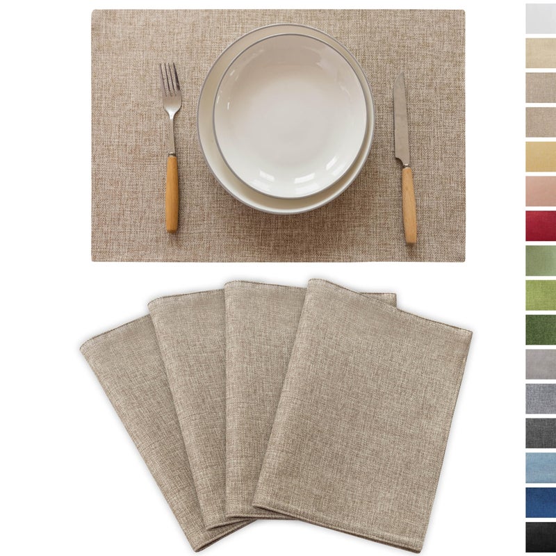 Demetex Demetex Linen Placemats Set of 4 Heat Resistant Wipeable Cloth Table Place Mats for Dining Table Indoor Restaurants 13 x 19 inches Linen 