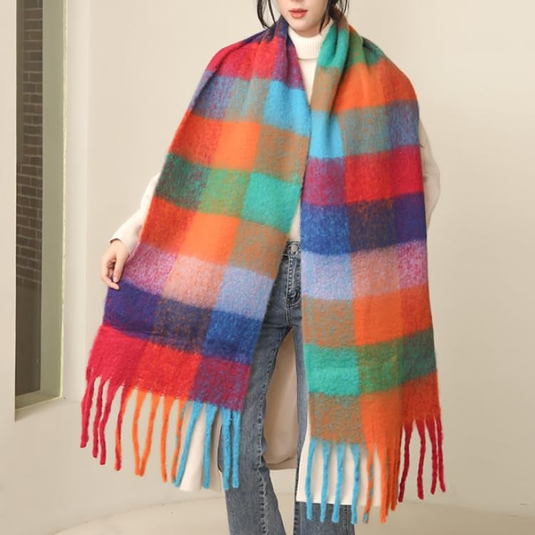 MININAI Chunky Winter Scarfs for Women Cold Weather Warm Knit Thick Plaid Scarf Long Large Oversized Checked Scarves (Colorful) - Image 3