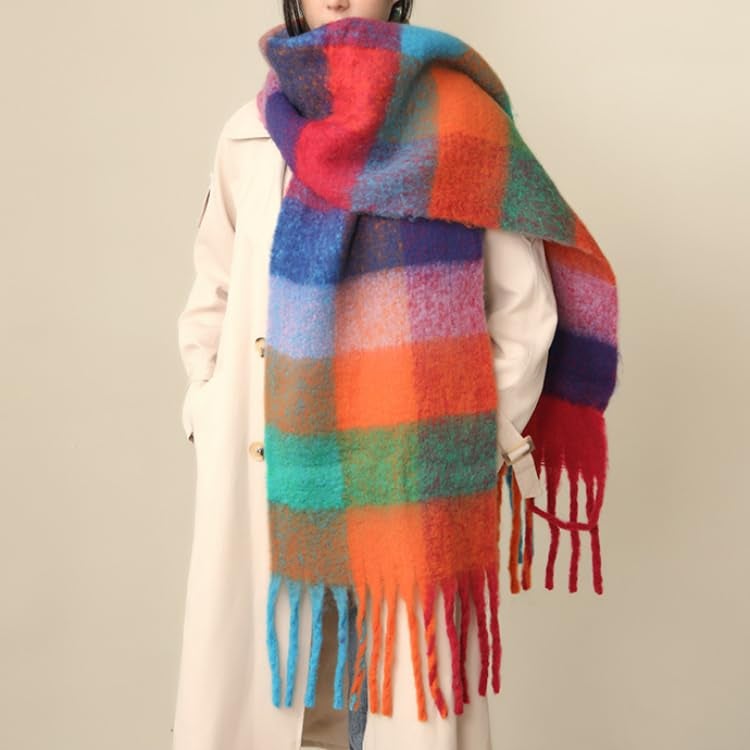 MININAI Chunky Winter Scarfs for Women Cold Weather Warm Knit Thick Plaid Scarf Long Large Oversized Checked Scarves (Colorful) - Image 2