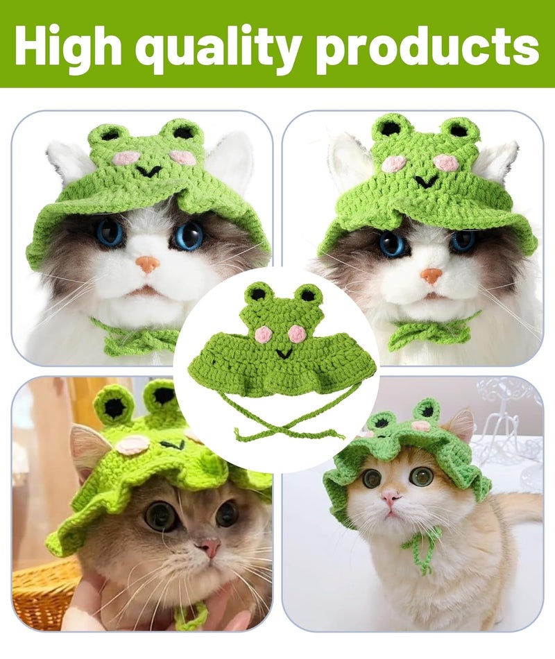 squishy Cat Hat, Dog Hat, Cat Costume Rabbit Ear Headwear for Christmas Cosplay, Soft Knit Warm Pet Accessory (Green) - Image 5
