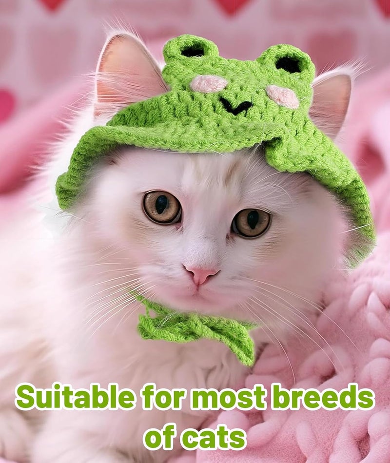 squishy Cat Hat, Dog Hat, Cat Costume Rabbit Ear Headwear for Christmas Cosplay, Soft Knit Warm Pet Accessory (Green) - Image 4
