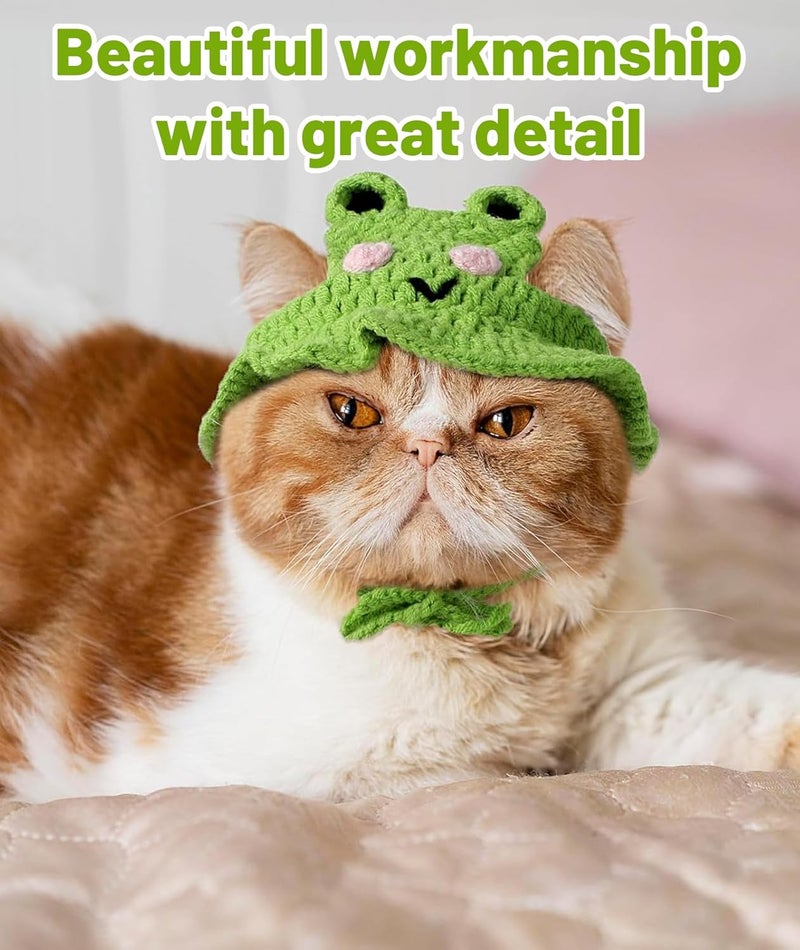 squishy Cat Hat, Dog Hat, Cat Costume Rabbit Ear Headwear for Christmas Cosplay, Soft Knit Warm Pet Accessory (Green) - Image 2