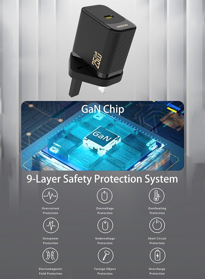 دوداو شاحن PD 25W GaN فائق السرعة، شاحن حائط USB C سريع الشحن مع محول طاقة مع حماية أمان من 9 طبقات، وتحكم في درجة الحرارة المنخفضة والسخونة الزائدة، والهواتف، وأجهزة iPad، وأجهزة الكمبيوتر المحمولة، والمزيد - Image 4