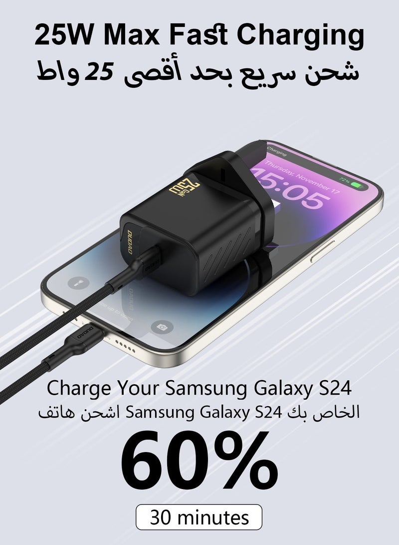 دوداو شاحن PD 25W GaN فائق السرعة، شاحن حائط USB C سريع الشحن مع محول طاقة مع حماية أمان من 9 طبقات، وتحكم في درجة الحرارة المنخفضة والسخونة الزائدة، والهواتف، وأجهزة iPad، وأجهزة الكمبيوتر المحمولة، والمزيد - Image 2