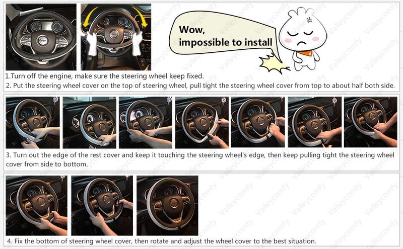 Valleycomfy Steering Wheel Covers Universal 15.75 inch - Genuine Leather, Breathable, Anti Slip & Odor Free (Black with Blue Lines, L(15" 1/2-16")) - Image 4
