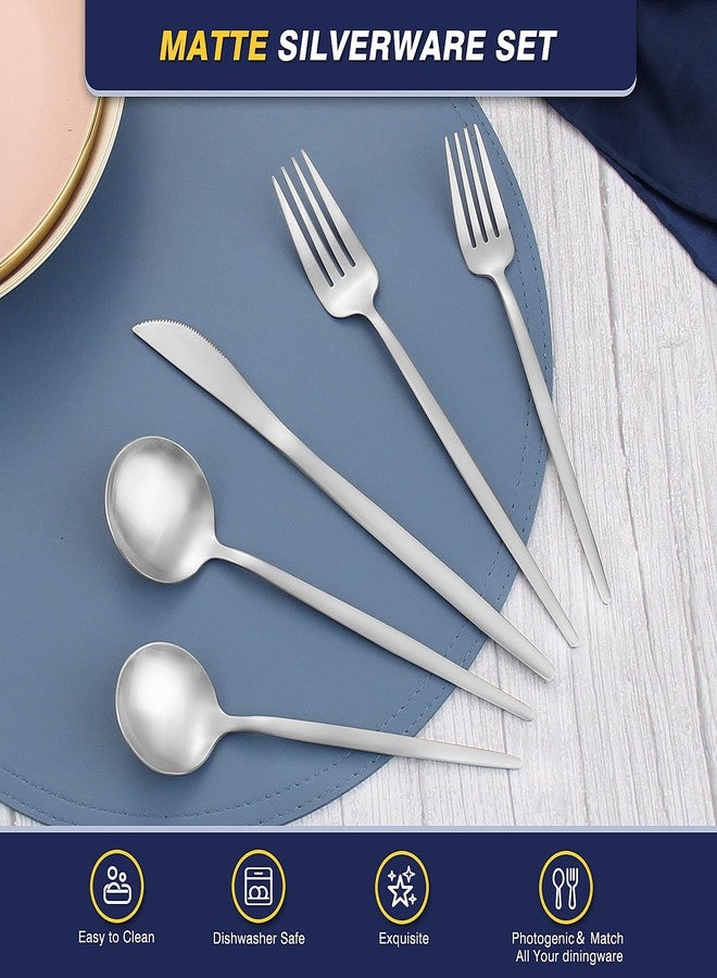 Oliviola 20 Pieces Silverware Set，Matte Stainless Steel Flatware Cutlery Set Service for 4, Stain Finish Kitchen Utensil Set，Include Dinner Knives Forks and Spoons Silverware, Dishwasher Safe - Image 3