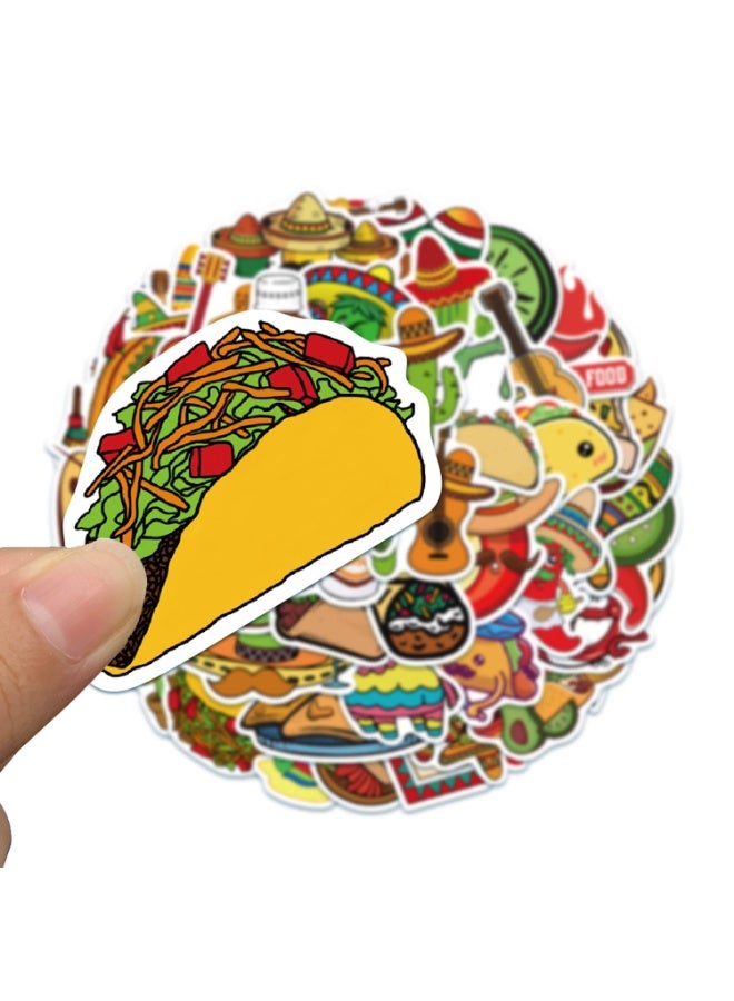 ملصقات طعام مكسيكي 50 قطعة من ملصقات الفينيل المقاومة للماء لزجاجات المياه والدراجات والكمبيوتر المحمول والثلاجة والأمتعة والكمبيوتر والهاتف المحمول ولوح التزلج والدراجة والديكور - Image 4