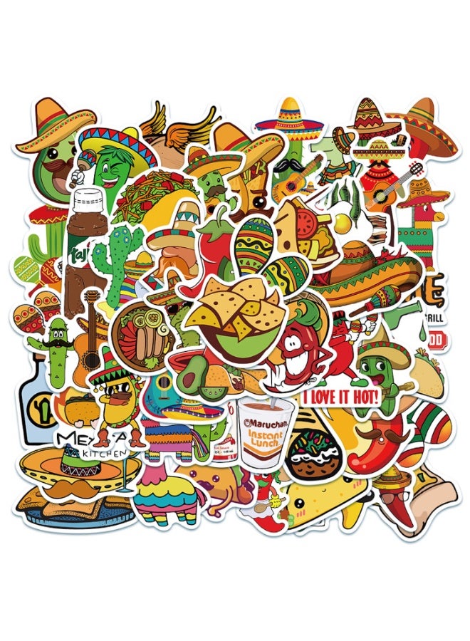 ملصقات طعام مكسيكي 50 قطعة من ملصقات الفينيل المقاومة للماء لزجاجات المياه والدراجات والكمبيوتر المحمول والثلاجة والأمتعة والكمبيوتر والهاتف المحمول ولوح التزلج والدراجة والديكور - Image 5