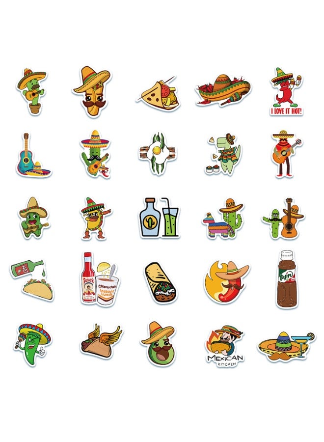 ملصقات طعام مكسيكي 50 قطعة من ملصقات الفينيل المقاومة للماء لزجاجات المياه والدراجات والكمبيوتر المحمول والثلاجة والأمتعة والكمبيوتر والهاتف المحمول ولوح التزلج والدراجة والديكور - Image 3