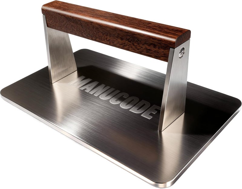 Manucode Store Stainless Steel Bacon Press - 3.2 LB Heavy Cooking Weight, Ideal for Flat Top Grill - Griddle Accessories for Searing Smash Burger, Steak, Sandwich - 9.25 x 5.7 Inches, Flat Bottom, Rectangle - Image 1