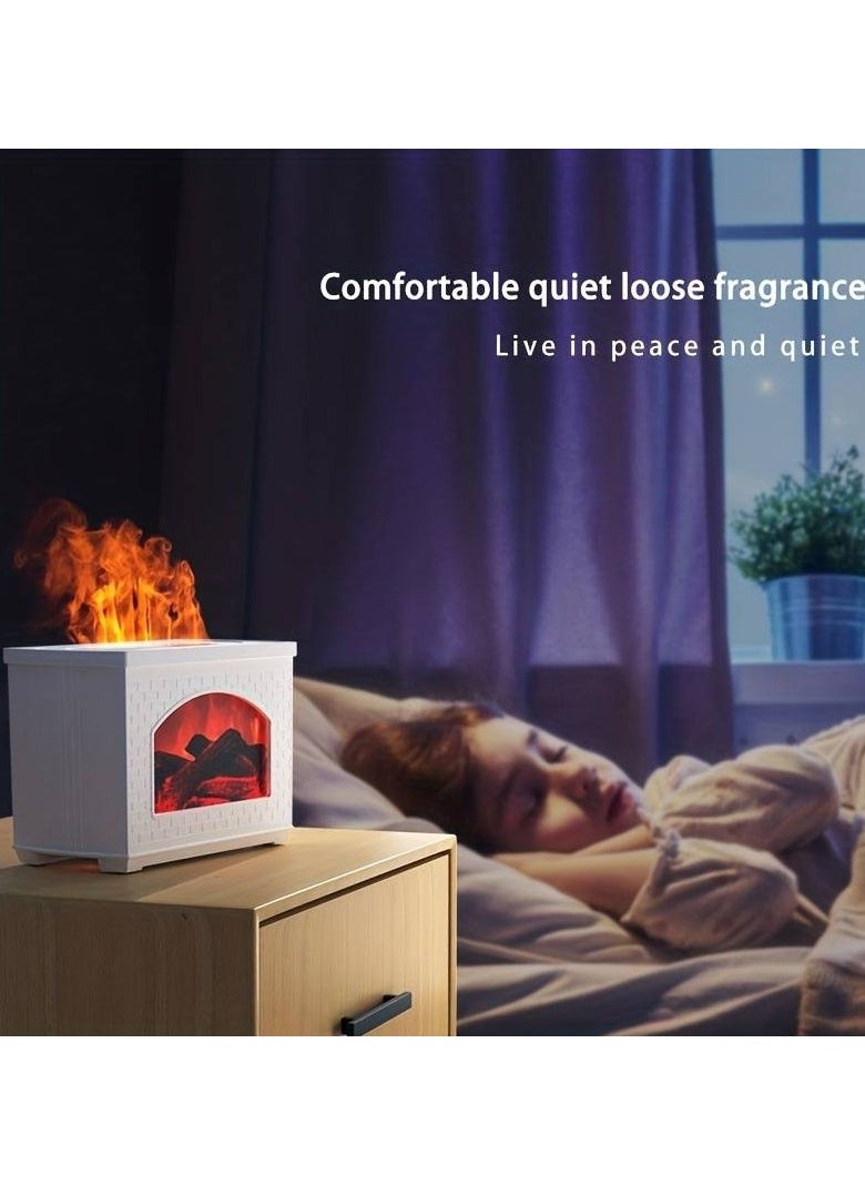 1pc 270ml Portable USB Humidifier with 3D Fire Flame Mini Fireplace and Aroma Essential Oil Diffuser Cool Mist for Room Humidification and Aromatherapy (White)