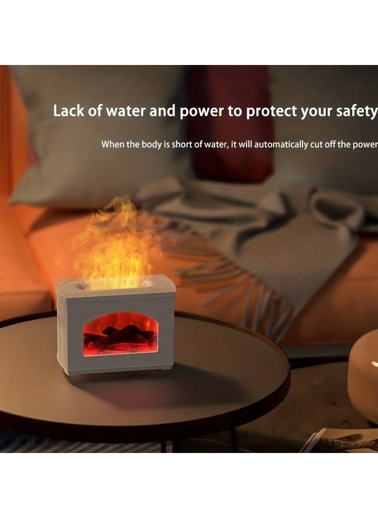 1pc 270ml Portable USB Humidifier with 3D Fire Flame Mini Fireplace and Aroma Essential Oil Diffuser Cool Mist for Room Humidification and Aromatherapy (White)