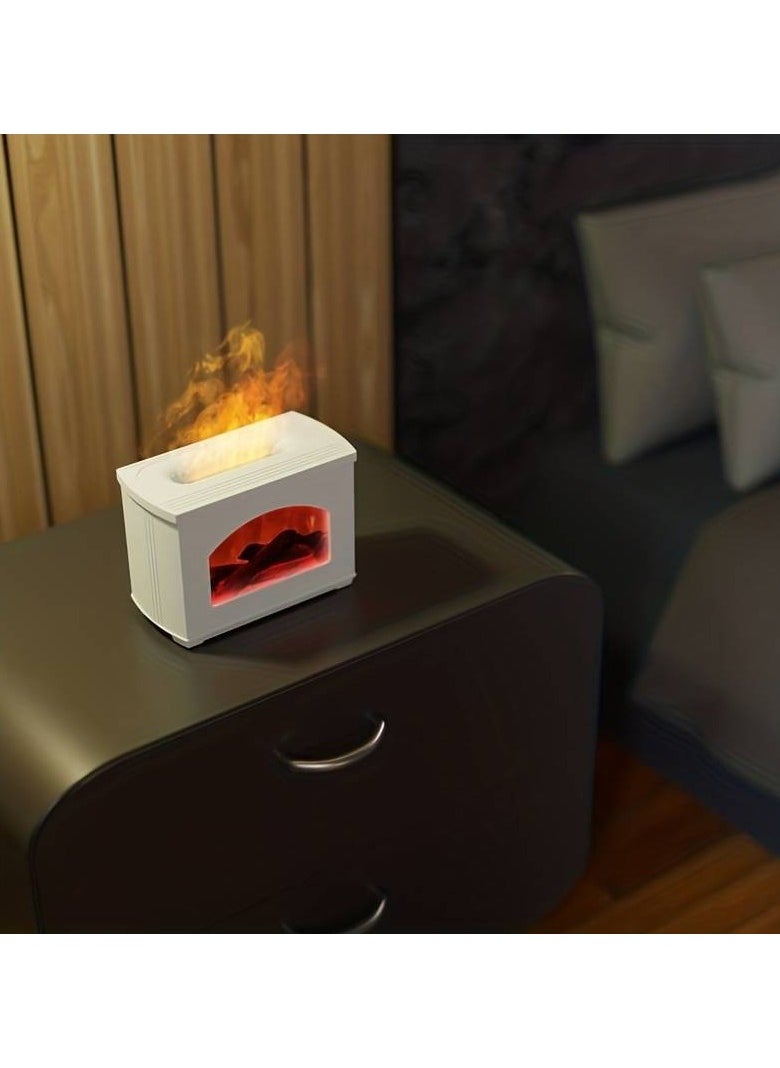 1pc 270ml Portable USB Humidifier with 3D Fire Flame Mini Fireplace and Aroma Essential Oil Diffuser Cool Mist for Room Humidification and Aromatherapy (White)