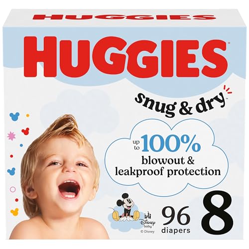Huggies Size 8 Diapers Snug Dry Baby Diapers Size 8 46 lbs 96 Count 2 Packs of 48 Packaging May Vary - Image 1