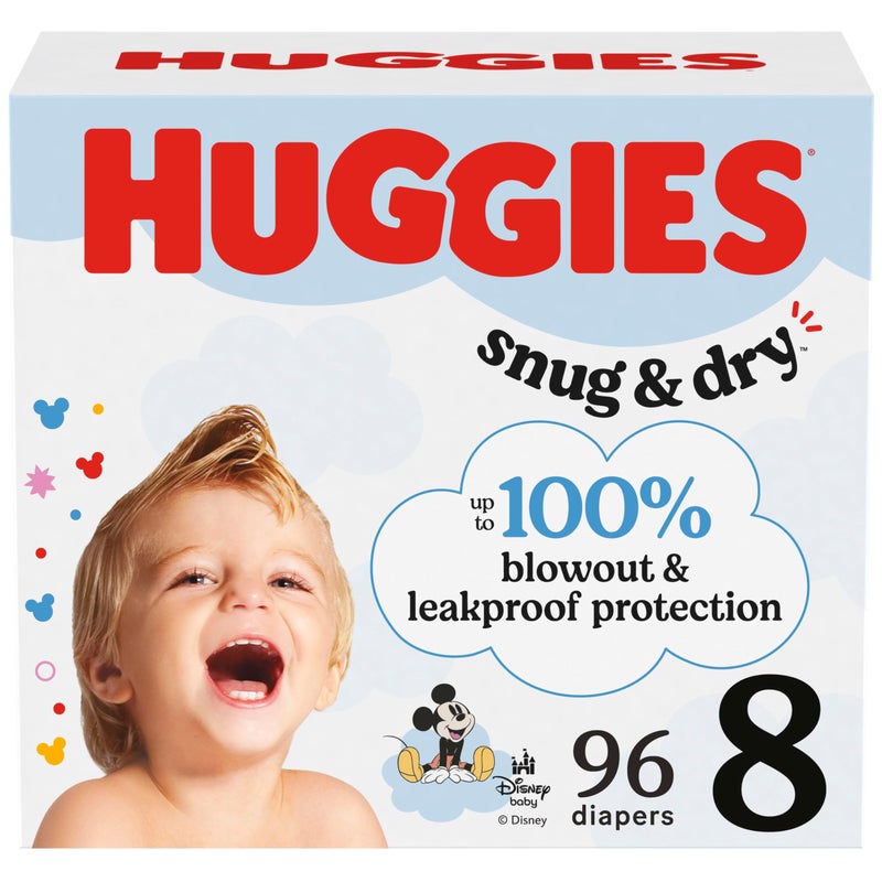 Huggies Size 8 Diapers Snug Dry Baby Diapers Size 8 46 lbs 96 Count 2 Packs of 48 Packaging May Vary - Image 2