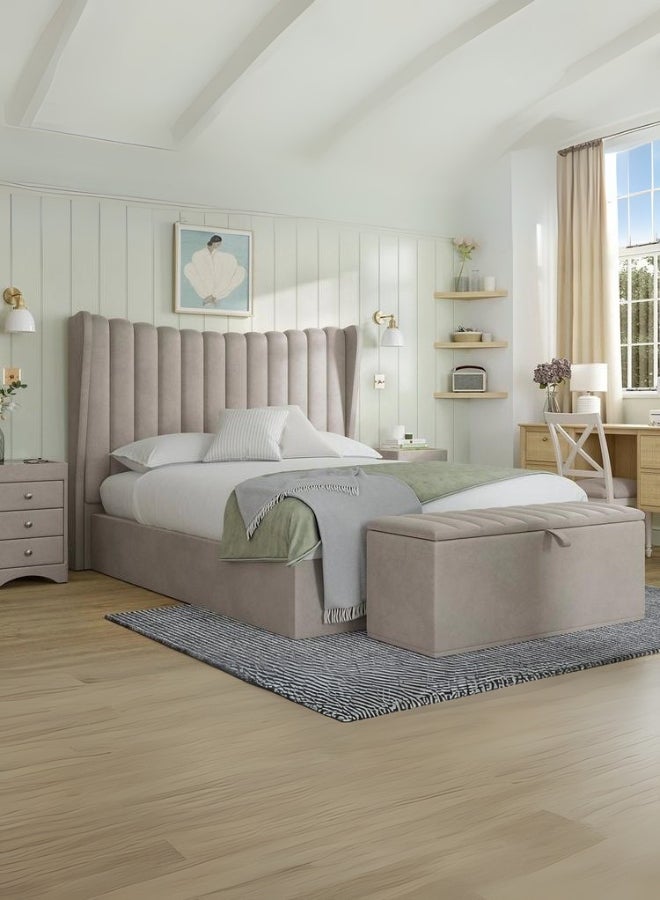 Bed and Mattress Home Royal Harmony Upholstered Single Size ( Mattress Size 100 X 190 CM ) Dark Beige Color Bed Size 202 W X 108 L CM ( Mattress Sold Separately )  - Image 1