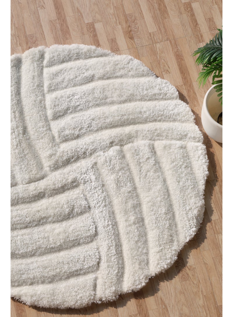 Ramsha Handmade shaggy rug 3d design white soft fur rug mp3d-07 round rug 150 cm - Image 1