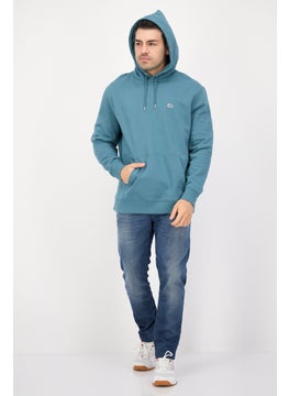 LEE Men Embroidered Logo Long Sleeves Hoodie, Teal Blue  - Image 4