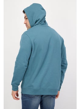 LEE Men Embroidered Logo Long Sleeves Hoodie, Teal Blue  - Image 3