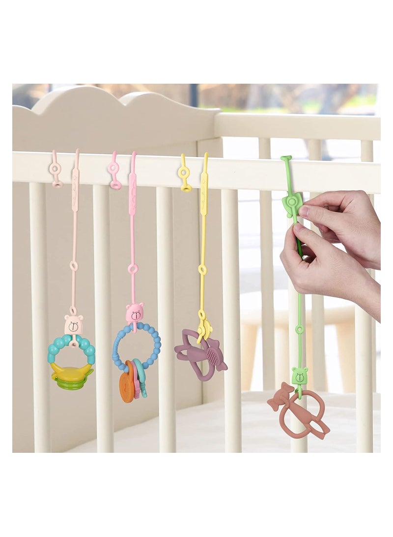 4pcs Toy Safety Straps Silicone Adjustable Baby Pacifier Teether Straps Toddler Toy Bottle Harness Straps for Strollers High Chair Cribs Bags BPA Free Multi Colors - Image 2
