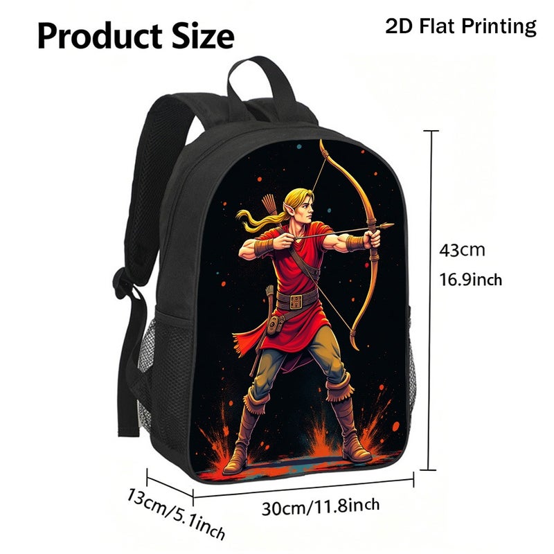 Daily Elf Archer Warrior Graphic Backpack Durable Multi Pocket 2D Flat Print for hiking camping training for Men - Image 3