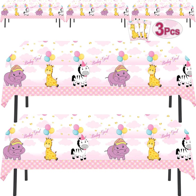 AnapoliZ Plastic Tablecloth for Baby Shower Girl  3 Pcs 54 Wide x 102 Inch Long  Rectangular Baby Shower Girl Table Cover Pink  Baby Shower Decorations Girl  Baby Girl Tablecloth Disposable - Image 1