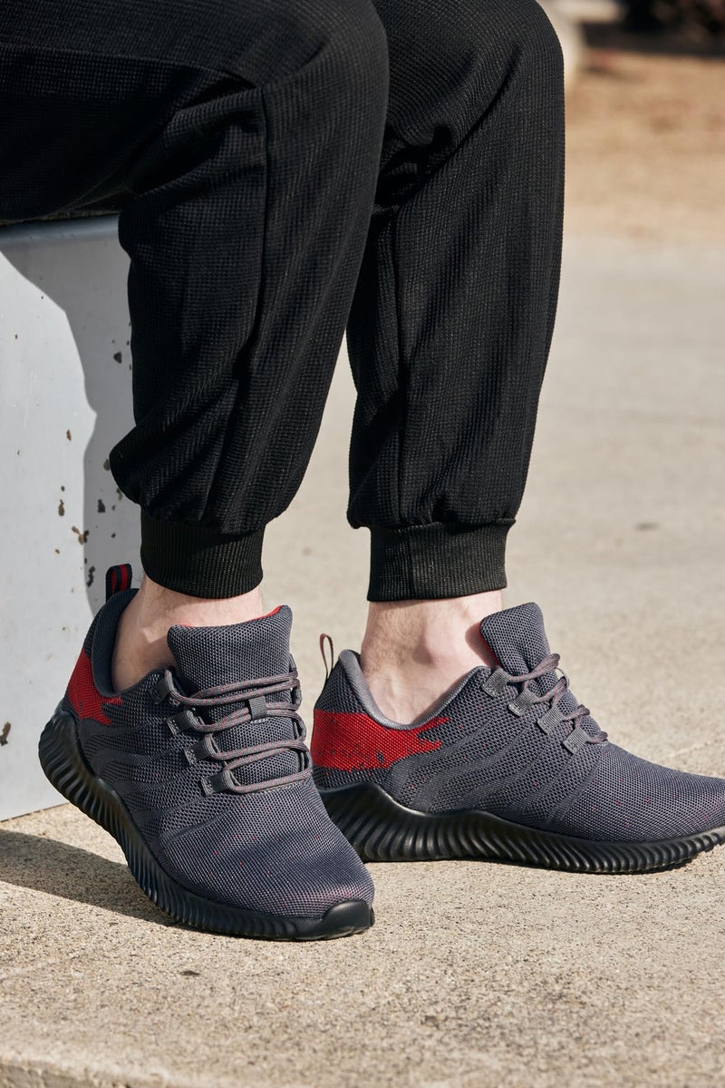 CALTO Men's Invisible Height Increasing Elevator Shoes - Grey/Red Ultra Lightweight Sporty Sneakers - 2.8 Inches Taller - Q218 - Size 10 D(M) US - Image 2