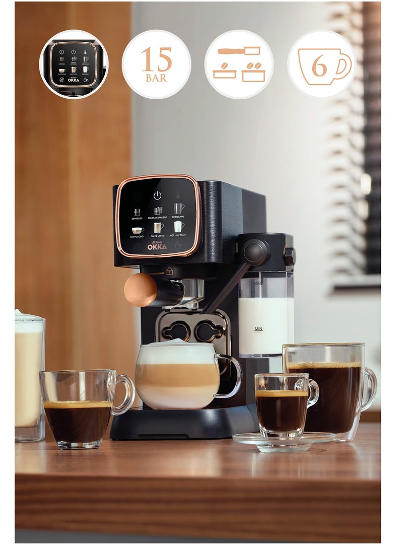 arzum okka - Solo Espresso Machine Semi Automatic 1628 Watt Pressure15 bar  Capacity: 1.1L OK0032-0400 Black/copper - Image 1