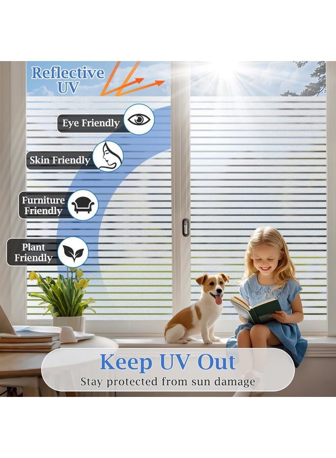 Viseeko Window Privacy Film:Stripe Frosted Glass Window Film Non-Adhesive Privacy Window Film Window Blinds Window Vinyl for Door Window Cover Privacy Static Cling Home Office Bathroom 17.5x78.7in - Image 2