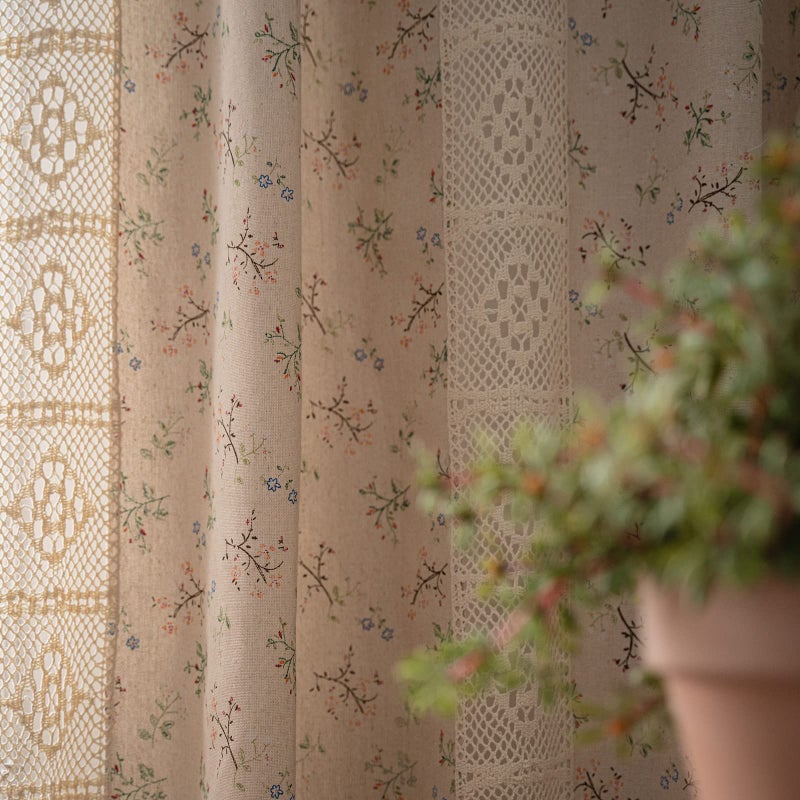 ENJOYBRIDAL Floral Curtains 84 Inch Length 2 Panels Crochet Lace Patchwork Drapes Semi-Sheer Boho Tassel Bedroom Living Room Farmhouse Beige Country Rustic Rod Pocket Window Curtain Panels - Image 4