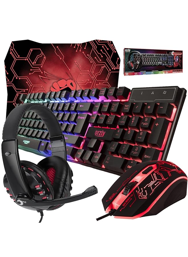اورزلي لوحة مفاتيح الألعاب والماوس ولوحة الماوس وسماعات الألعاب السلكية LED RGB الخلفية حزمة للاعبي الكمبيوتر ومستخدمي Xbox وPS4 4 في 1 إصدار Hornet Rx 250 - Image 1