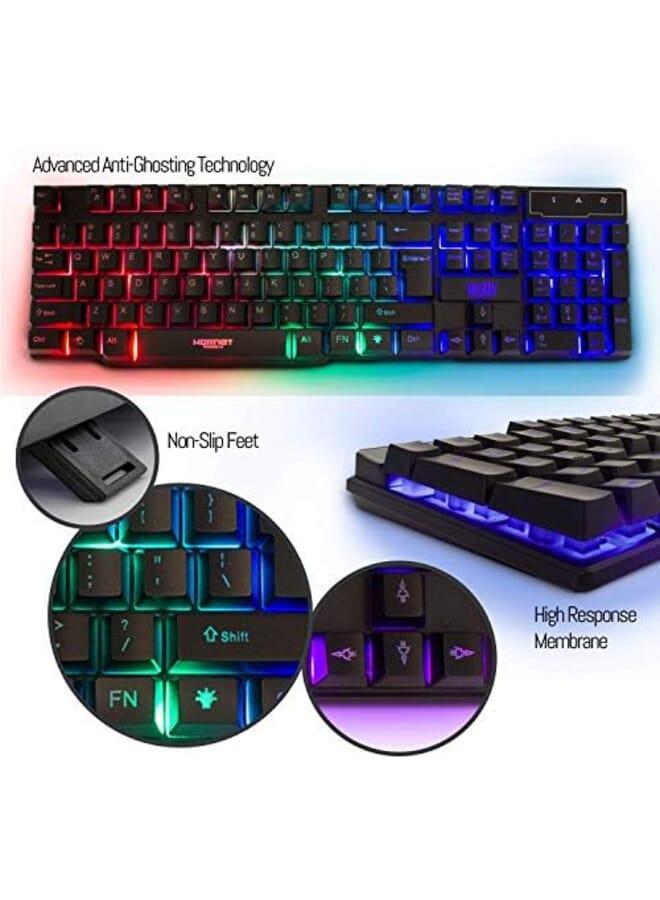 اورزلي لوحة مفاتيح الألعاب والماوس ولوحة الماوس وسماعات الألعاب السلكية LED RGB الخلفية حزمة للاعبي الكمبيوتر ومستخدمي Xbox وPS4 4 في 1 إصدار Hornet Rx 250 - Image 2