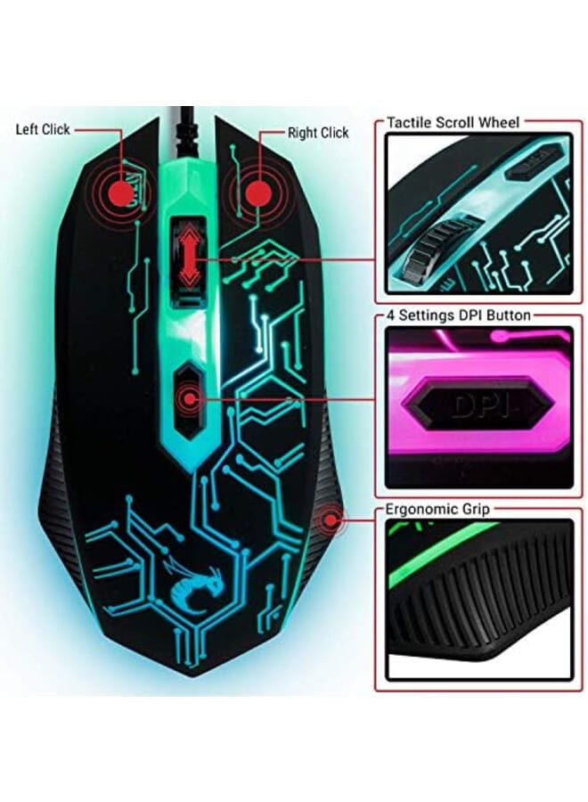 اورزلي لوحة مفاتيح الألعاب والماوس ولوحة الماوس وسماعات الألعاب السلكية LED RGB الخلفية حزمة للاعبي الكمبيوتر ومستخدمي Xbox وPS4 4 في 1 إصدار Hornet Rx 250 - Image 4