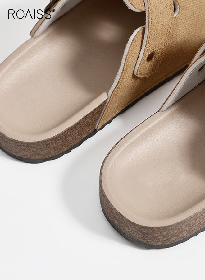 roaiss Women's Birken Closed Toe Flat Slippers Laides Thick Soled Comfortable Slides Closed Toe Half Slippers Sandals for Indoor Outdoor Lounge Wear - Image 5