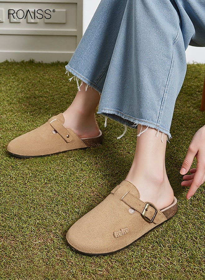 roaiss Women's Birken Closed Toe Flat Slippers Laides Thick Soled Comfortable Slides Closed Toe Half Slippers Sandals for Indoor Outdoor Lounge Wear - Image 1