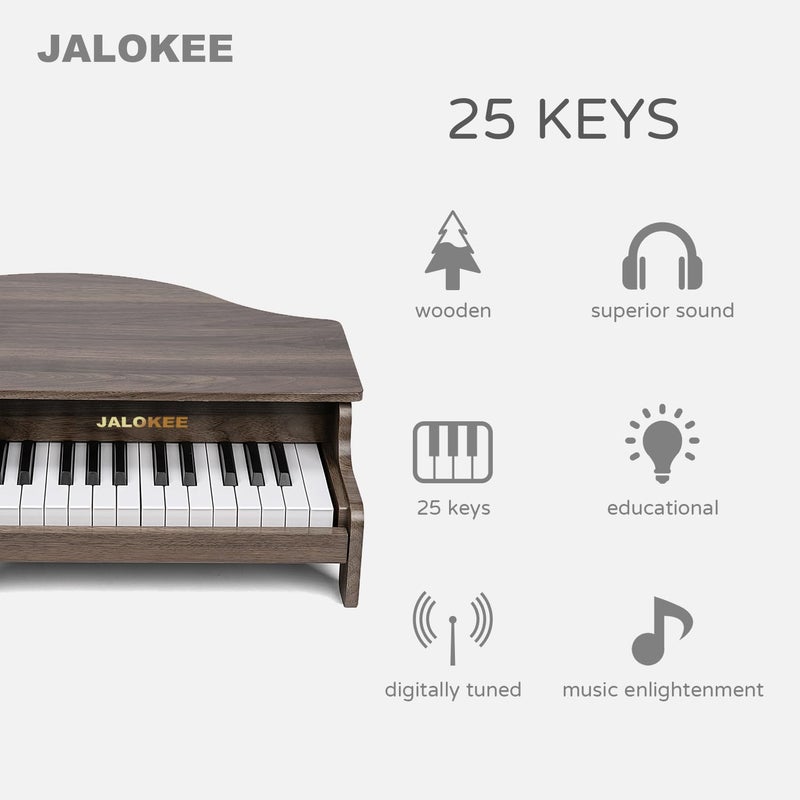 JALOKEE Kids Piano Keyboard, 25 Keys Grand Piano for Kids, Mini Music Educational Instrument Toy, Volume Adjustable, Wood Toy for Toddlers Girls Boys (Walnut) - Image 2