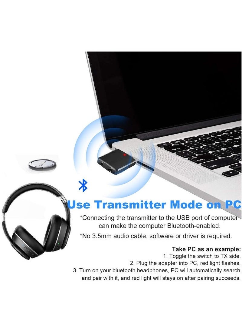 3 in 1 Wireless V5.0 USB Audio Transmitter Receiver EDR Adapter Music Streaming with 3.5mm Cable for Car TV Headphones PC Home Stereo, USB Power Supply, Plug and Play  - Image 5