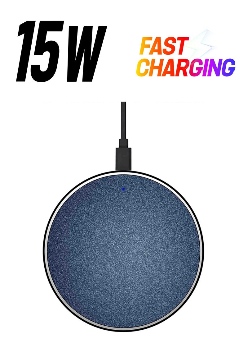 Theodor Texture Printed Ultra Slim Fast Wireless Charger With USB Cable Blue - Image 1