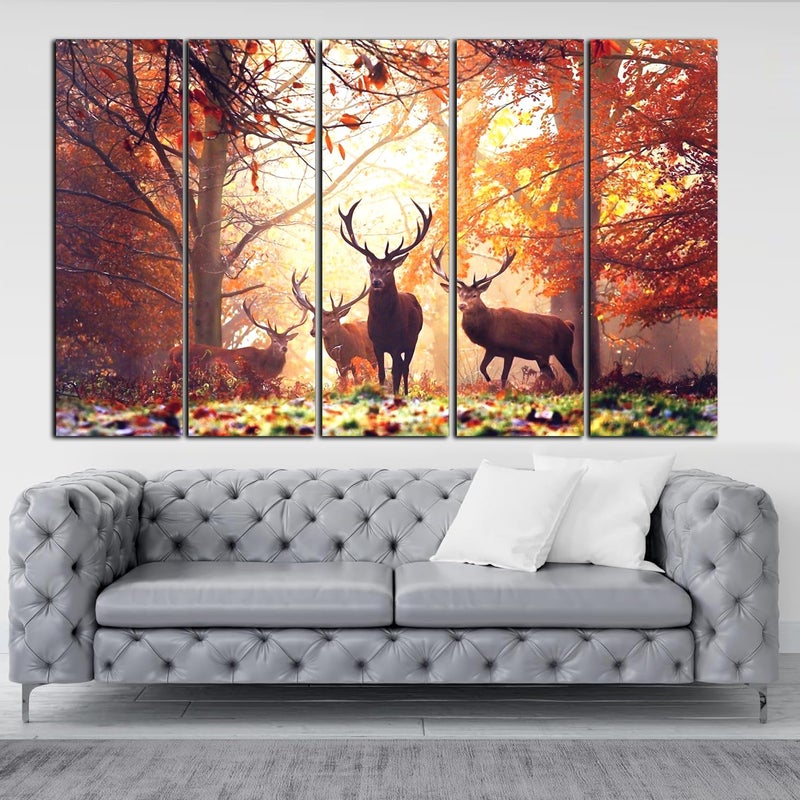 KYARA ARTS Multiple Frames, Beautiful Deers Nature Wall Painting for Living Room, Bedroom, Office, Hotels, Drawing Room Wooden Framed Digital Painting (50inch x 30inch) (Design-1) - Image 2