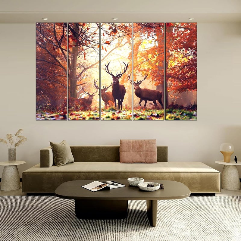 KYARA ARTS Multiple Frames, Beautiful Deers Nature Wall Painting for Living Room, Bedroom, Office, Hotels, Drawing Room Wooden Framed Digital Painting (50inch x 30inch) (Design-1) - Image 3