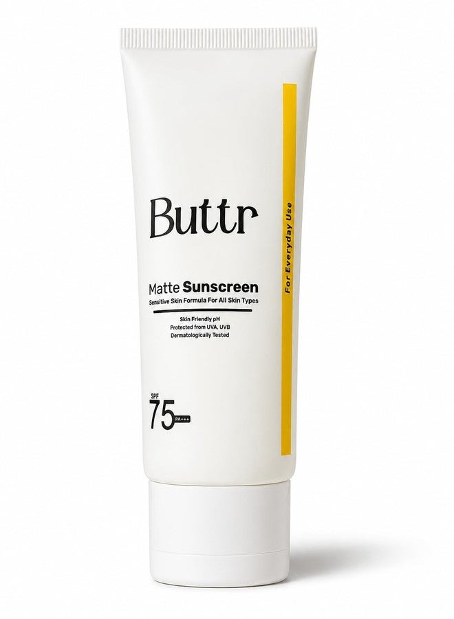 Buttr Silicone Matte Sunscreen SPF 75 PA++++ | With Vitamin E & Silica | Broad Spectrum UVA/UVB Protection | Lightweight, Non-Sticky, Non-Greasy, No White Cast | Suitable for All Skin Types | 50g - Image 1