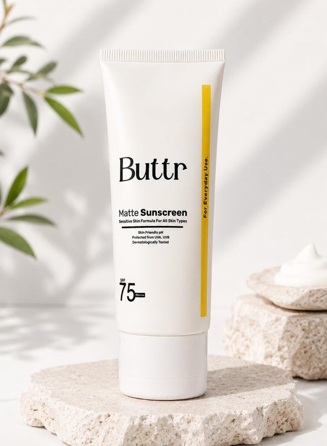 Buttr Silicone Matte Sunscreen SPF 75 PA++++ | With Vitamin E & Silica | Broad Spectrum UVA/UVB Protection | Lightweight, Non-Sticky, Non-Greasy, No White Cast | Suitable for All Skin Types | 50g - Image 3