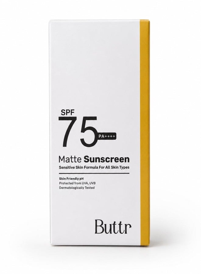 Buttr Silicone Matte Sunscreen SPF 75 PA++++ | With Vitamin E & Silica | Broad Spectrum UVA/UVB Protection | Lightweight, Non-Sticky, Non-Greasy, No White Cast | Suitable for All Skin Types | 50g - Image 2