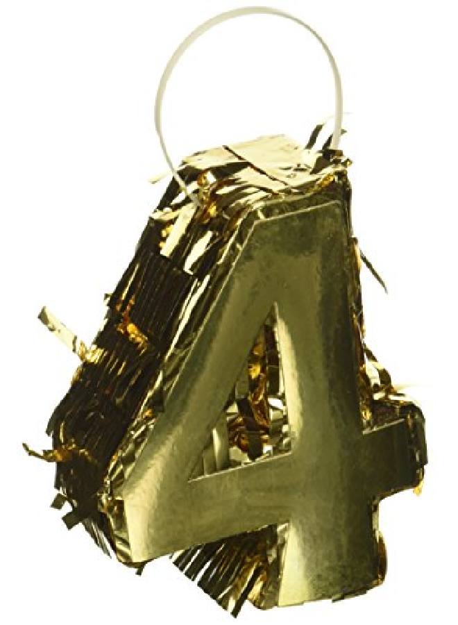 Amscan 242095 Metallic Foil Mini Pinata | Number 4" | Gold | Party Decoration - Image 1