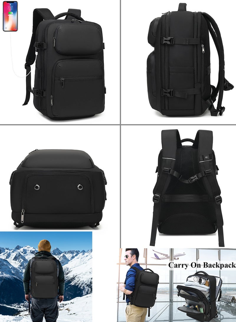 Qiccijoo Carry On Backpack 40L Flight Approved Personal Item Travel Backpack for Men Women 17 Inch Waterproof Laptop Backpack Large Luggage Business School Weekender Overnight Backpack with Shoe Bag - Image 3