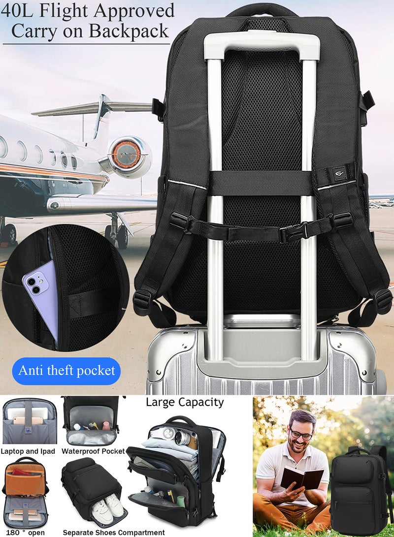 Qiccijoo Carry On Backpack 40L Flight Approved Personal Item Travel Backpack for Men Women 17 Inch Waterproof Laptop Backpack Large Luggage Business School Weekender Overnight Backpack with Shoe Bag - Image 5