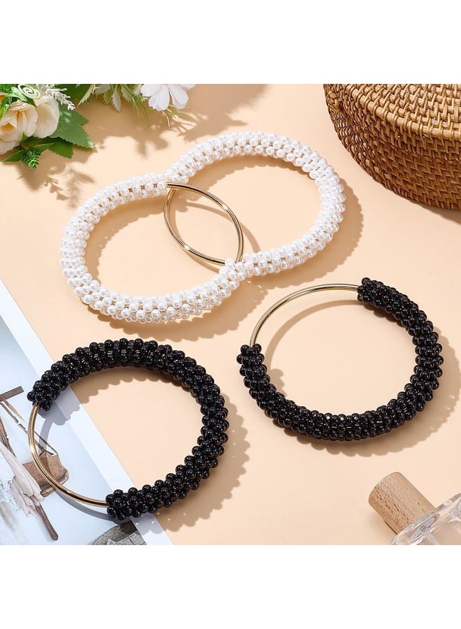 FREEBLOSS 4pcs Pearl Decor Purse Handles Imitation Pearl Beaded Handbag Handle 2 Colors Round Shape Metal Bag Handles Replacement for Crochet Bags Purses Supplies - Image 5