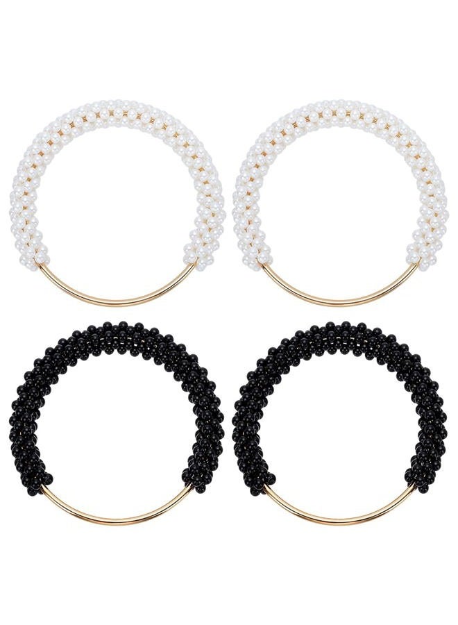 FREEBLOSS 4pcs Pearl Decor Purse Handles Imitation Pearl Beaded Handbag Handle 2 Colors Round Shape Metal Bag Handles Replacement for Crochet Bags Purses Supplies - Image 1