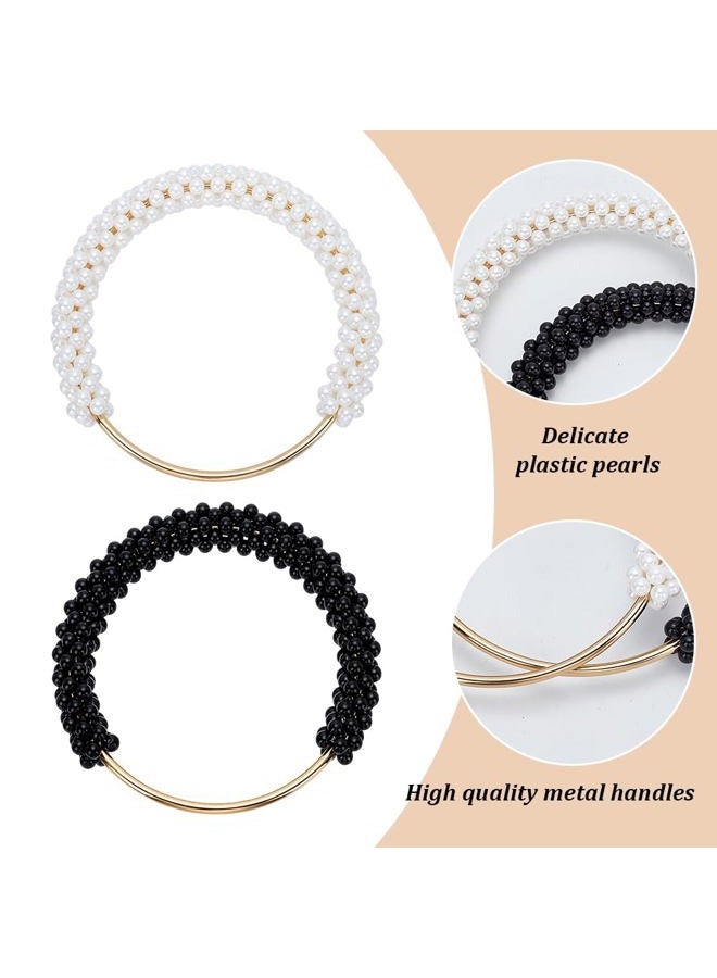 FREEBLOSS 4pcs Pearl Decor Purse Handles Imitation Pearl Beaded Handbag Handle 2 Colors Round Shape Metal Bag Handles Replacement for Crochet Bags Purses Supplies - Image 3