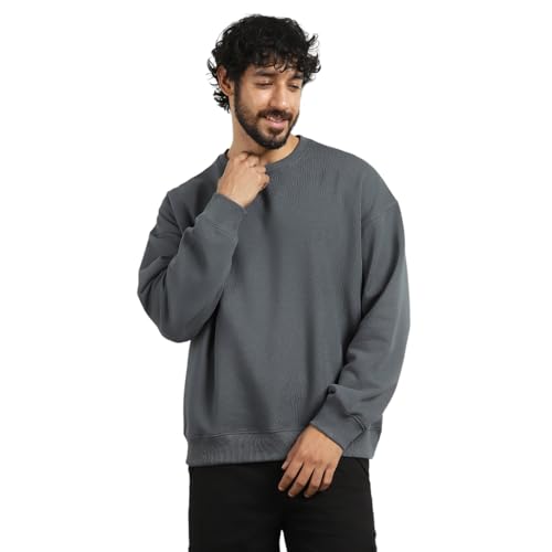 NOBERO Oversized Solid Sweatshirt(1M-TWSS-R0005-GP7_Graphite_3XL) - Image 1